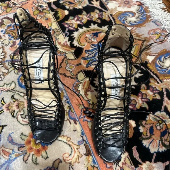 Jimmy Choo Black Leather Strappy Heels - Picture 3 of 4